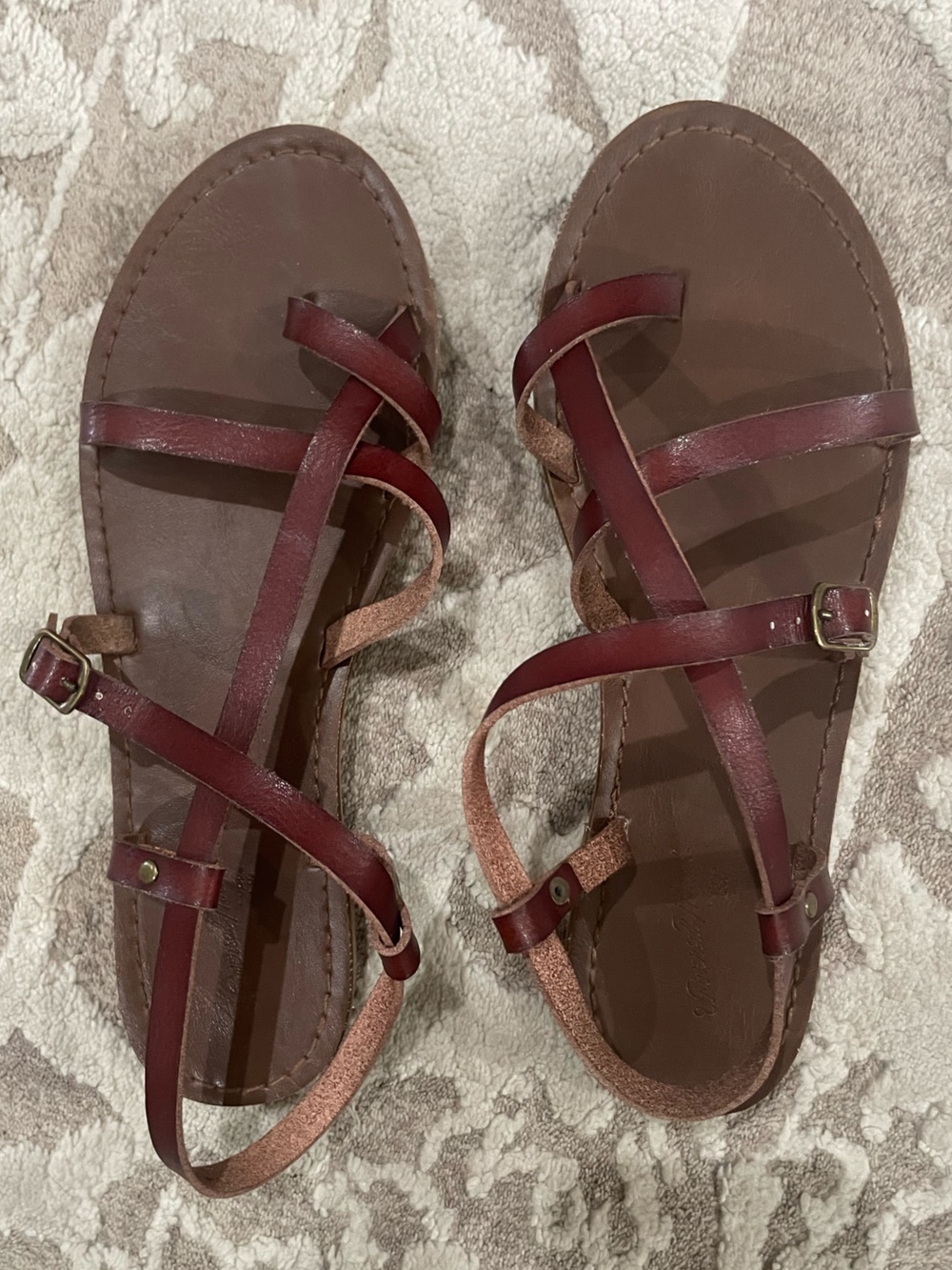 Universal Thread Women's Burgundy and Brown Leather Strappy Sandals
